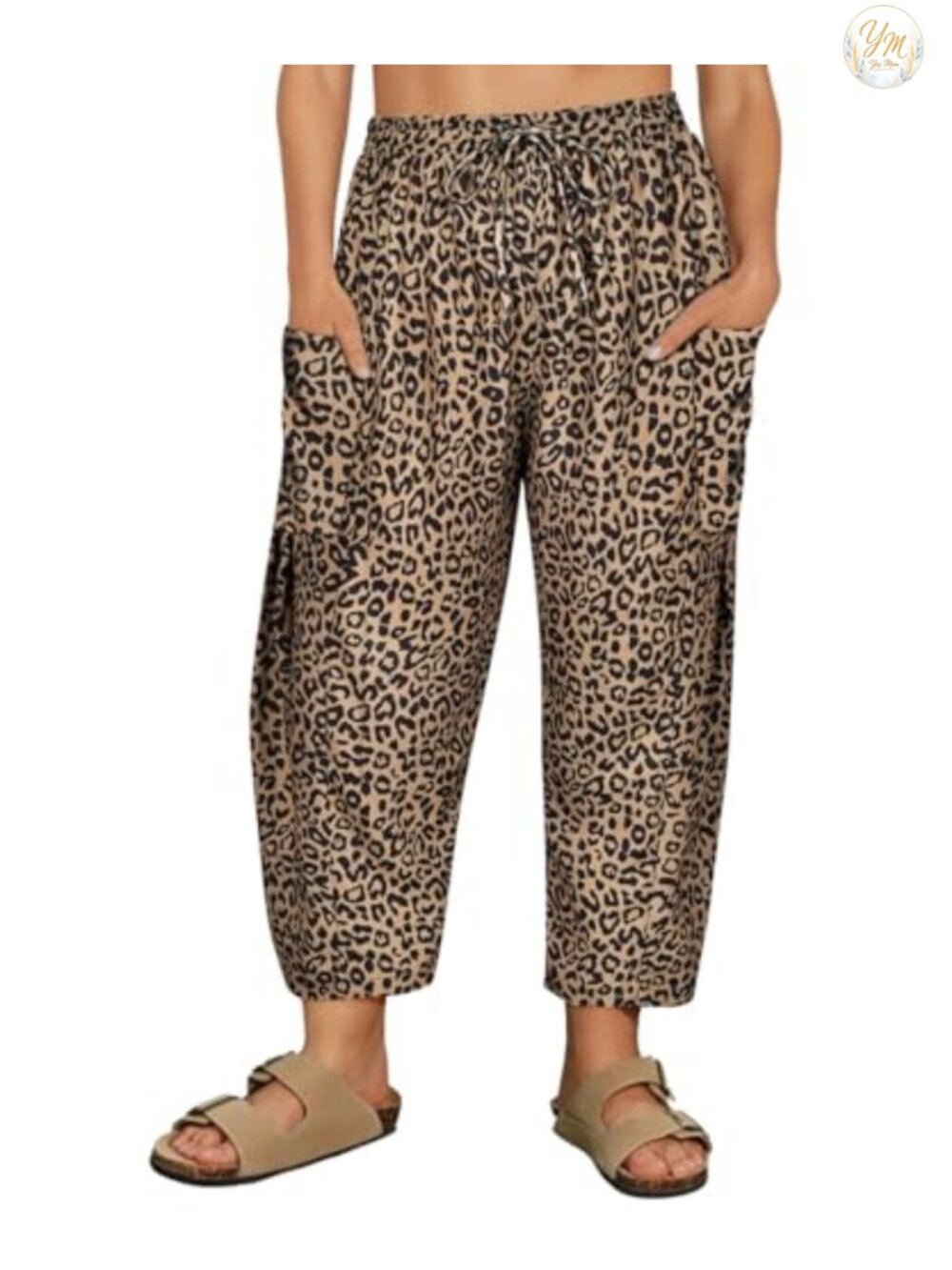 Plus Size Palazzo Harem Pants with Pockets Drawstring Ankle Wide Leg Beach